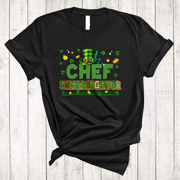 MacnyStore - Chef Shenanigator, Wonderful St. Patrick's Day Plaid Shamrock, Lucky Irish Family Group T-Shirt