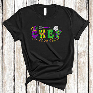 MacnyStore - Chef, Cheerful Mardi Gras Squad Chef Lover, Mardi Gras Mask Jester Hat Parades Group T-Shirt