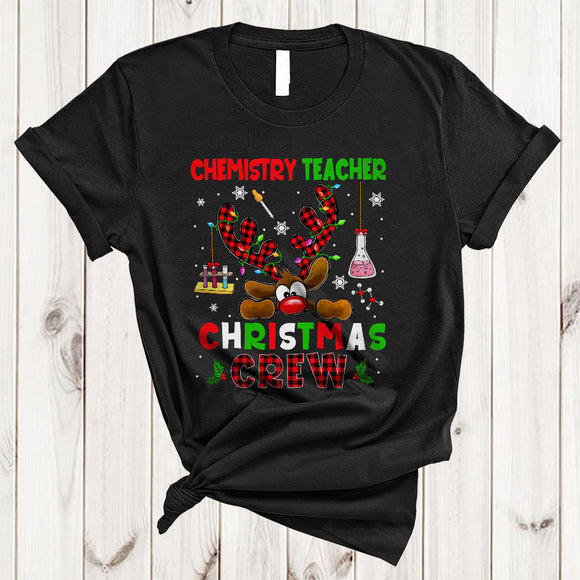 MacnyStore - Chemistry Teacher Christmas Crew, Cute Lovely Plaid Reindeer, Matching Teacher X-mas Group T-Shirt
