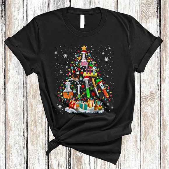 MacnyStore - Chemistry Tools As Christmas Tree, Colorful Merry X-mas Lights Chemistry Teacher, Snow X-mas Group T-Shirt