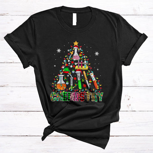 MacnyStore - Chemistry, Colorful Leopard Plaid Christmas Lights Tree, Matching Chemistry Teacher Tools Lover T-Shirt