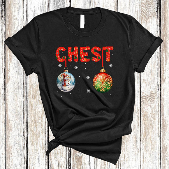 MacnyStore - Chest Funny Cute Christmas Ornaments Lights Nut And Chest Snowman Xmas Couple Lover T-Shirt