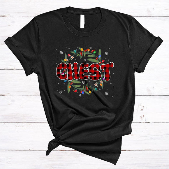 MacnyStore - Chest, Colorful Plaid Christmas Chest Nuts Snow Around, Matching Couple X-mas T-Shirt