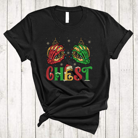 MacnyStore - Chest, Joyful Christmas Lights Skeleton Nuts Chestnut Lover, Matching Couple X-mas Group T-Shirt