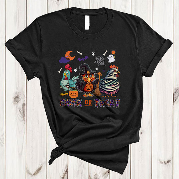 MacnyStore - Chick Or Treat Funny Horror Halloween Three Zombie Mummy Witch Chicken Farmer Farm T-Shirt