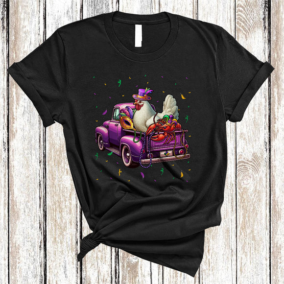 MacnyStore - Chicken Crawfish On Pickup Truck Mardi Gras, Amazing Mardi Gras Chicken Lover, Farmer Group T-Shirt