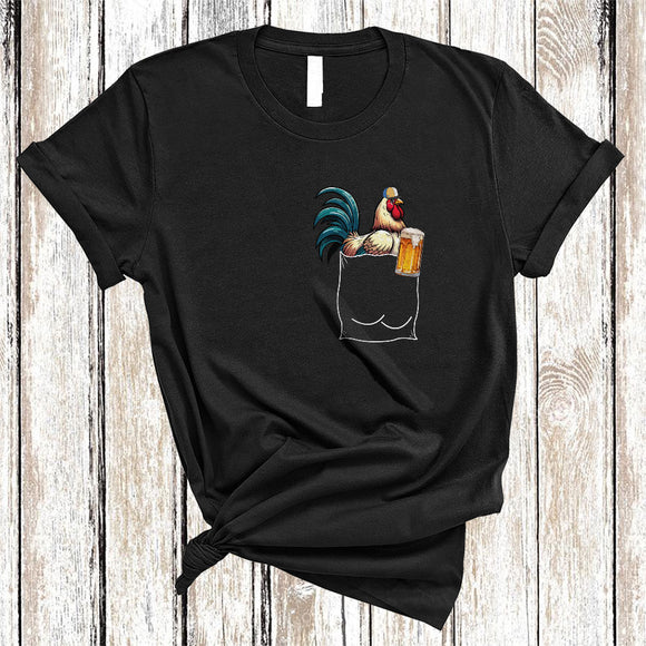 MacnyStore - Chicken Drinking Beer In Pocket, Humorous Drunker Beer Animal Lover, Drinking Group T-Shirt