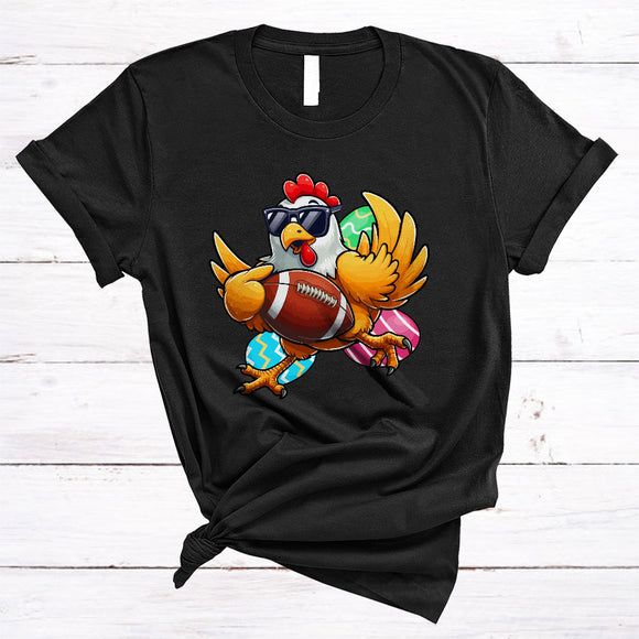 MacnyStore - Chicken Playing Football, Lovely Easter Day Sport Player Team, Matching Eggs Hunting Group T-Shirt