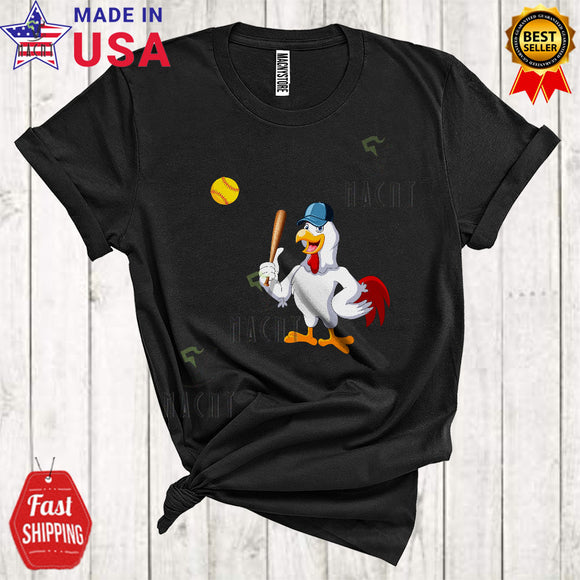 MacnyStore - Chicken Playing Softball Funny Cool Chicken Farm Animal Farmer Sport Playing Player Team T-Shirt