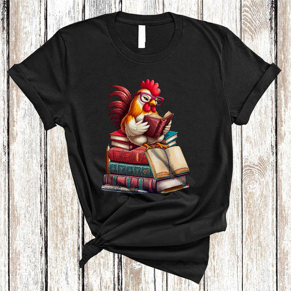 MacnyStore - Chicken Reading Book, Adorable Animal Lover, Book Nerd Readers Reading Librarian Group T-Shirt