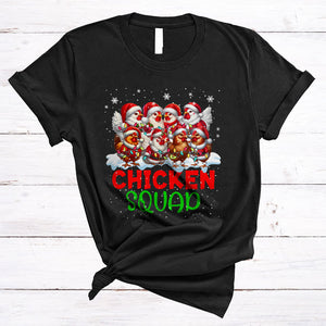 MacnyStore - Chicken Squad, Lovely Awesome Christmas Group Santa Chicken, X-mas Lights Snow Farmer T-Shirt