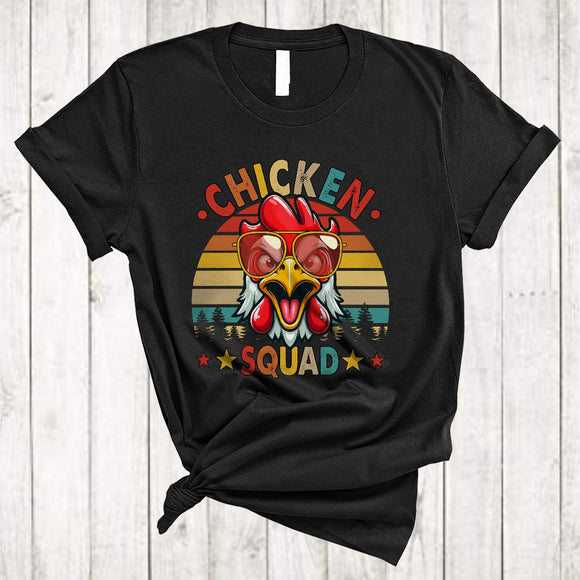 MacnyStore - Chicken Squad, Vintage Retro Humorous Chicken Wearing Sunglasses, Farmer Farm Animal Lover T-Shirt