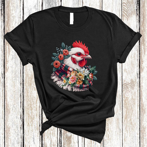 MacnyStore - Chicken Wearing Buffalo Red Plaid Scarf, Lovely Chicken Farm Animal Lover, Farming Farmer T-Shirt