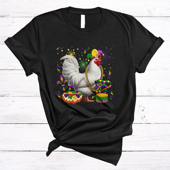 MacnyStore - Chicken Wearing Mardi Gras Beads Jester Hat, Amazing Mardi Gras Farmer, Farm Animal Lover T-Shirt