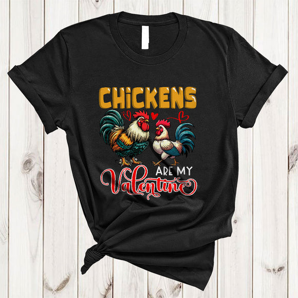 MacnyStore - Chickens Are My Valentine, Humorous Valentine's Day Couple Chickens Farmer, Hearts Animal Farmer T-Shirt