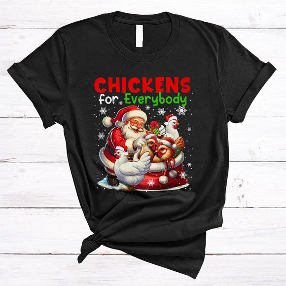 MacnyStore - Chickens For Everybody, Joyful Christmas Chicken In Santa Bag, Farmer X-mas Family Group T-Shirt