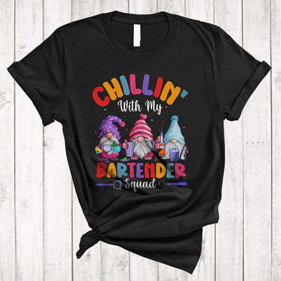 MacnyStore - Chillin' With My Bartender Squad, Lovely Christmas Three Gnomes Lover, Bartender Group X-mas T-Shirt