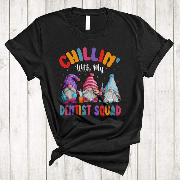 MacnyStore - Chillin' With My Dentist Squad, Lovely Christmas Three Gnomes Lover, Dentist Group X-mas T-Shirt