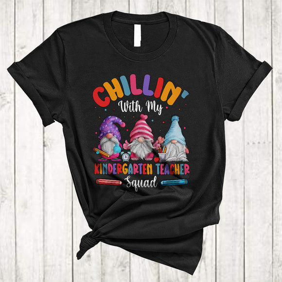 MacnyStore - Chillin' With My Kindergarten Teacher Squad, Lovely Christmas Three Gnomes, Teacher Group X-mas T-Shirt