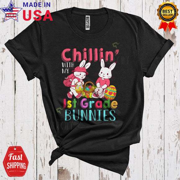 MacnyStore - Chillin' With My 1st Grade Bunnies Cool Cute Easter Day Two Bunnies With Easter Egg Baskets Teacher T-Shirt