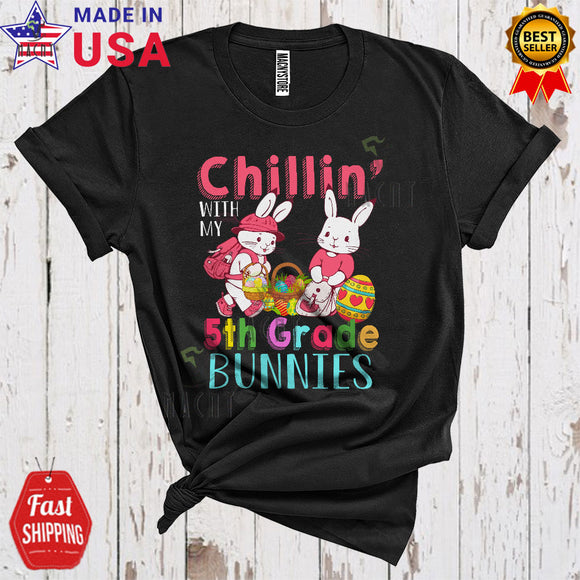 MacnyStore - Chillin' With My 5th Grade Bunnies Cool Cute Easter Day Two Bunnies With Easter Egg Baskets Teacher T-Shirt