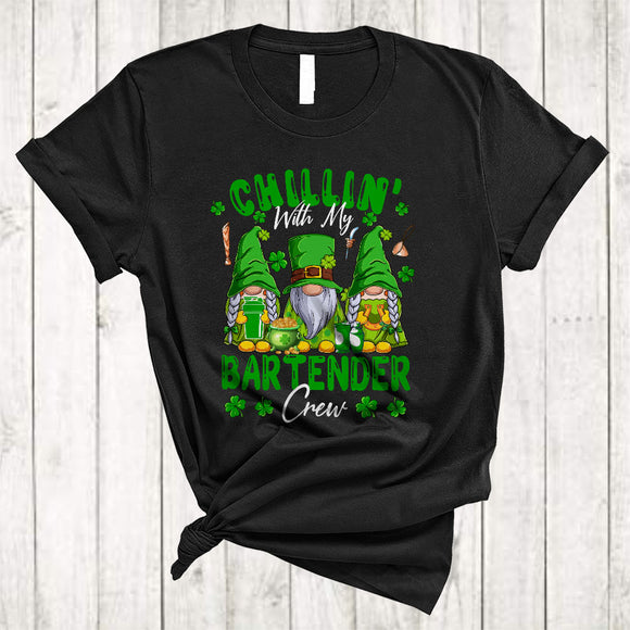 MacnyStore - Chillin' With My Bartender Crew, Awesome St. Patrick's Day Three Gnomes, Gnomies Irish Group T-Shirt