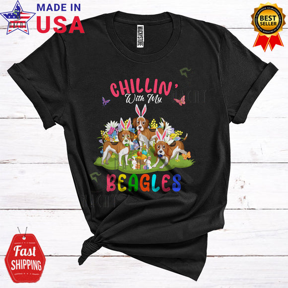 MacnyStore - Chillin' With My Beagles Cute Happy Easter Three Bunny Beagles Hunting Eggs Group T-Shirt