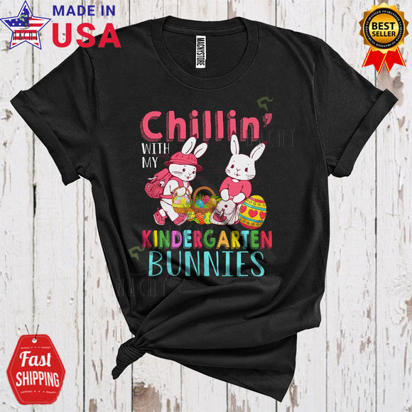 MacnyStore - Chillin' With My Kindergarten Bunnies Cool Cute Easter Day Two Bunnies With Easter Egg Baskets Teacher T-Shirt