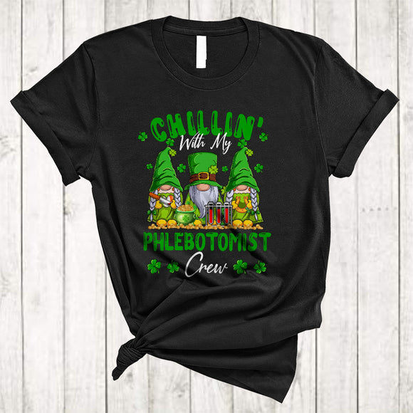 MacnyStore - Chillin' With My Phlebotomist Crew, Awesome St. Patrick's Day Three Gnomes, Gnomies Irish Group T-Shirt