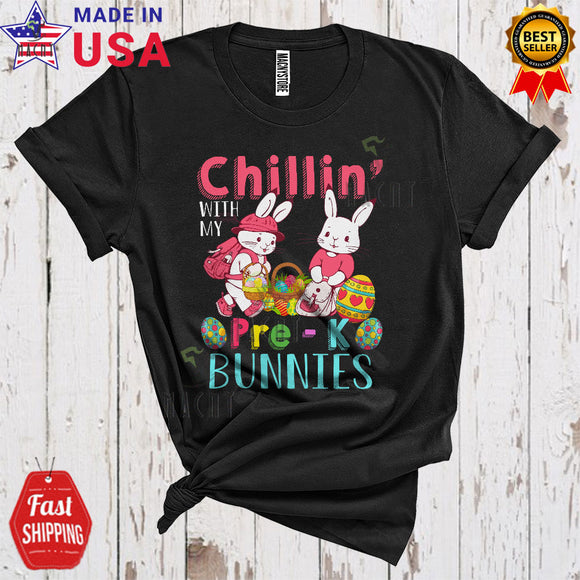 MacnyStore - Chillin' With My Pre-K Bunnies Cool Cute Easter Day Two Bunnies With Easter Egg Baskets Teacher T-Shirt