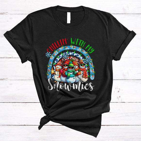 MacnyStore - Chillin' With My Snowmies, Lovely Cool Christmas Snowman Rainbow, Matching X-mas Family T-Shirt