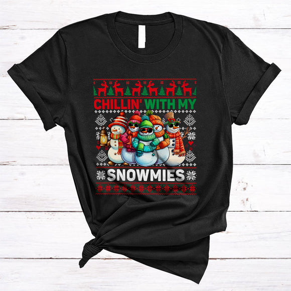 MacnyStore - Chillin' With My Snowmies, Lovely Cool Christmas Sweater Snowman, Matching X-mas Family T-Shirt