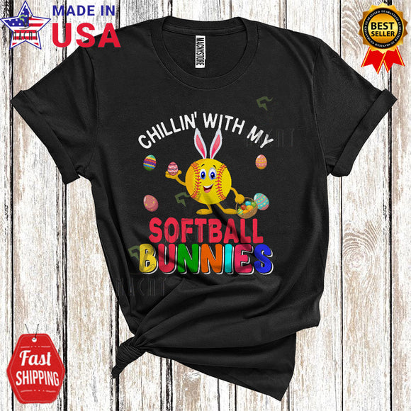 MacnyStore - Chillin' With My Softball Bunnies Cute Funny Easter Day Bunny Sport Players Eggs Hunt T-Shirt