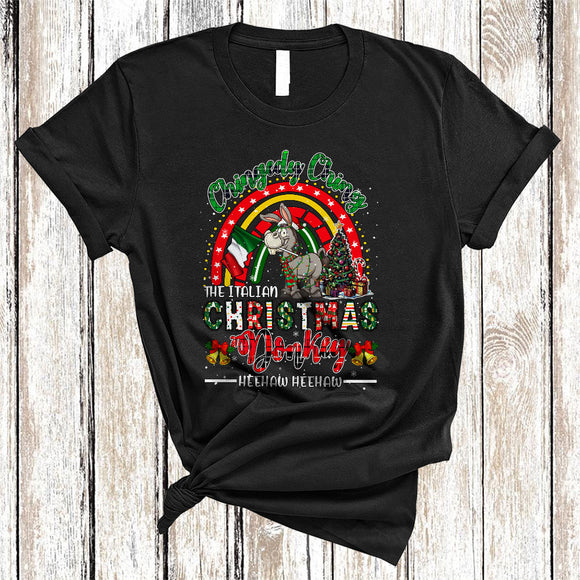 MacnyStore - Chingedy Ching The Italian Christmas Donkey, Humorous Farmer Donkey, X-mas Plaid Rainbow T-Shirt