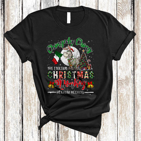 MacnyStore - Chingedy Ching The Italian Christmas Donkey, Humorous Santa Donkey Lover, X-mas Plaid Farmer T-Shirt