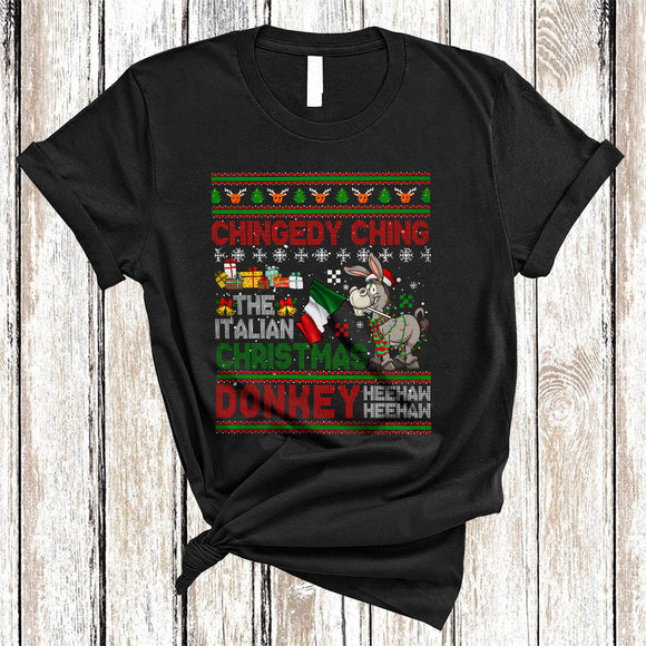 MacnyStore - Chingedy Ching The Italian Christmas Donkey, Humorous Santa Donkey Lover, X-mas Sweater Farmer T-Shirt