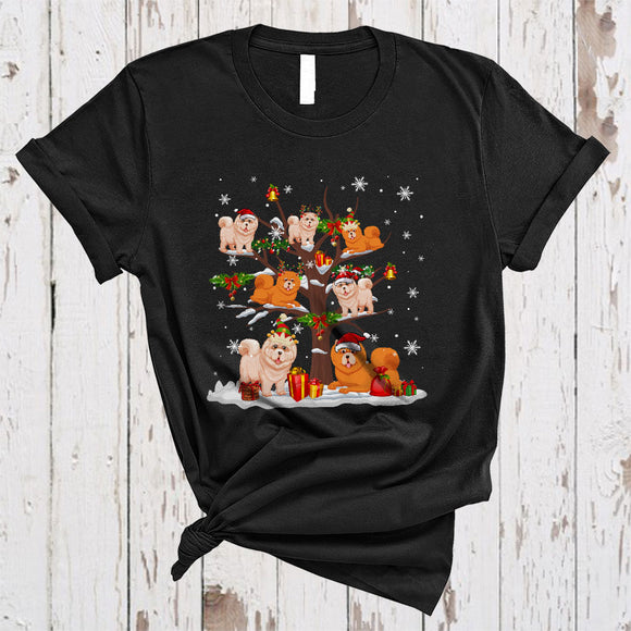 MacnyStore - Chow Chow Dogs On Xmas Tree Snow Cute Merry Christmas Family Pajama Elf Reindeer Santa Dog T-Shirt