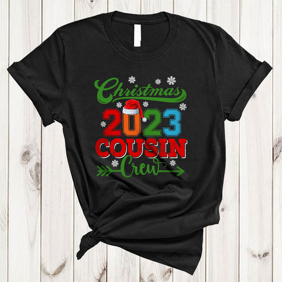 MacnyStore - Christmas 2023 Cousin Crew, Colorful Christmas Santa Snow, Matching X-mas Family Group T-Shirt