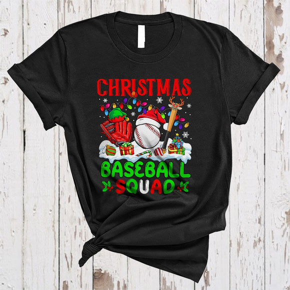 MacnyStore - Christmas Baseball Squad, Joyful Cool X-mas Lights Sport Player Team, Snow Around T-Shirt