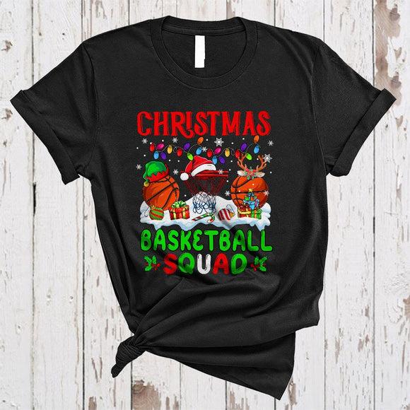 MacnyStore - Christmas Basketball Squad, Joyful Cool X-mas Lights Sport Player Team, Snow Around T-Shirt