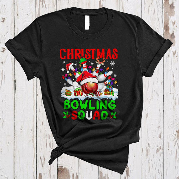 MacnyStore - Christmas Bowling Squad, Joyful Cool X-mas Lights Sport Player Team, Snow Around T-Shirt