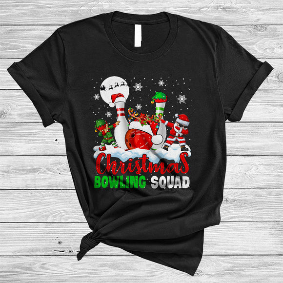MacnyStore - Christmas Bowling Squad, Lovely Cool X-mas Santa ELF Dabbing Bowling Player, Sport Team X-mas T-Shirt