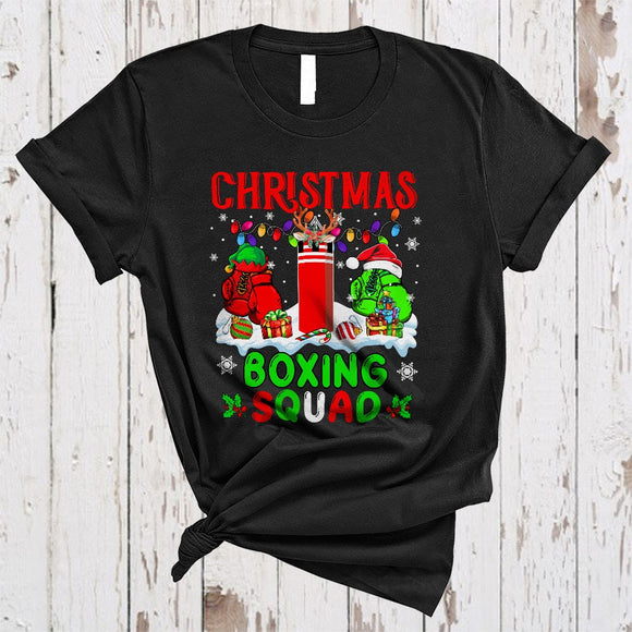 MacnyStore - Christmas Boxing Squad, Joyful Cool X-mas Lights Sport Player Team, Snow Around T-Shirt