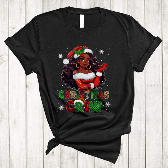 MacnyStore - Christmas Crew, Adorable Christmas Plaid Black Women African American Santa, X-mas Group T-Shirt