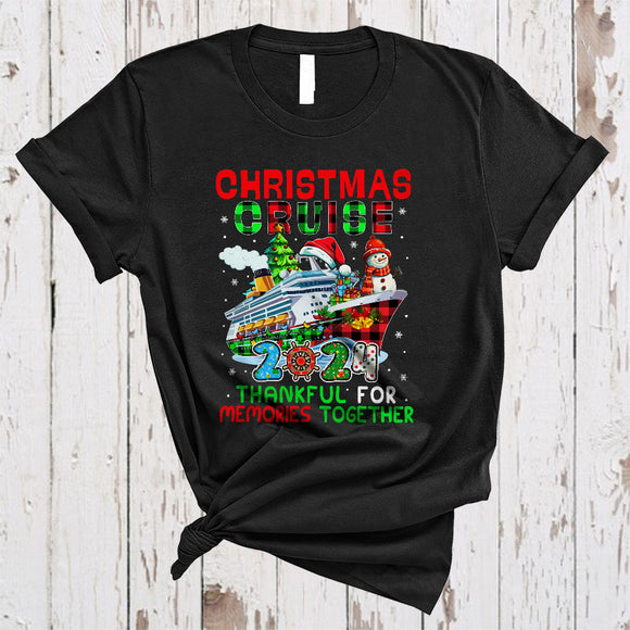 MacnyStore - Christmas Cruise 2024 Thankful For Memories Together, X-mas Plaid Cruise, Snowman Family Group T-Shirt