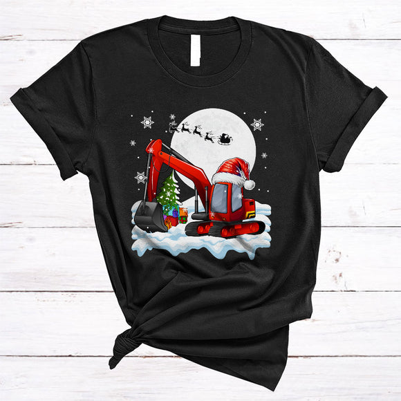 MacnyStore - Christmas Excavator Santa, Wonderful X-mas Excavator Lover, Snow Around Family Group T-Shirt