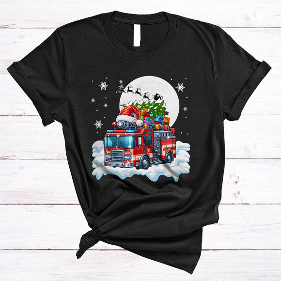MacnyStore - Christmas Fire Truck Santa, Wonderful X-mas Fire Truck Lover, Snow Around Family Group T-Shirt