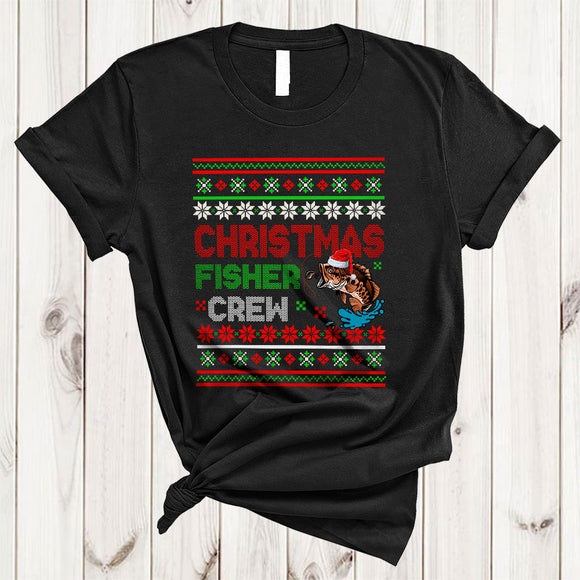 MacnyStore - Christmas Fisher Crew, Cheerful Santa Fisher Fishing Lover, X-mas Sweater Family Group T-Shirt