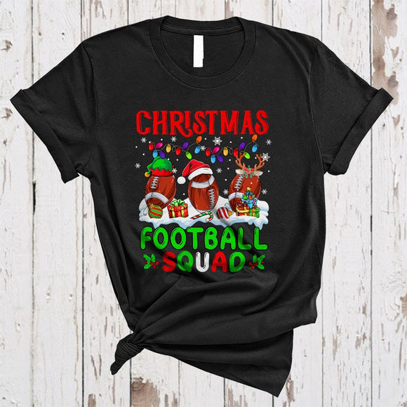 MacnyStore - Christmas Football Squad, Joyful Cool X-mas Lights Sport Player Team, Snow Around T-Shirt