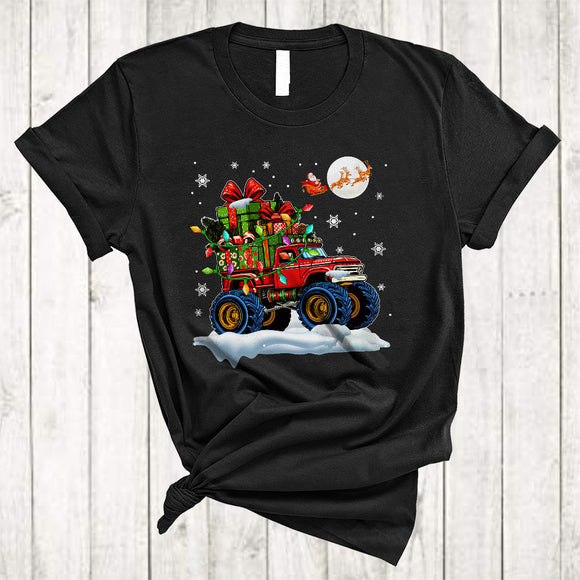 MacnyStore - Christmas Gifts On Monster Truck, Cool Colorful X-mas Monster Truck Driver, Snow Around Lover T-Shirt